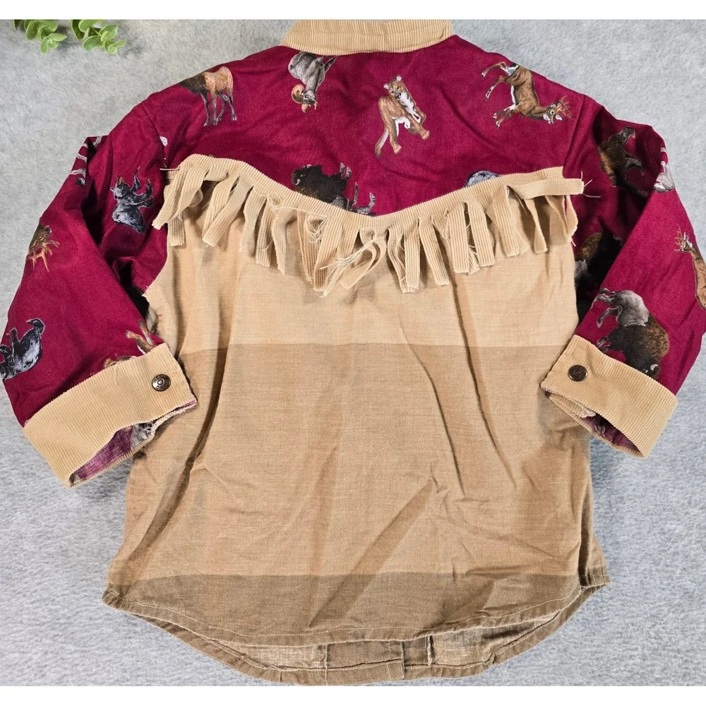 Vintage Western Set Costume Cosplay Kids 2T Tan Burgundy Fringe Corduroy Rodeo